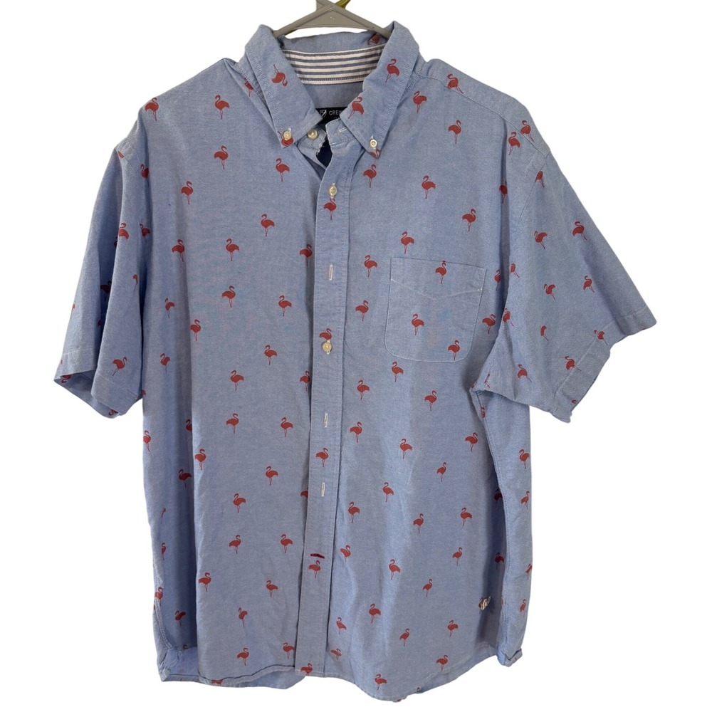 Cremieux Classics Flamingo Print Button Down Shirt Mens XL Blue Resort Preppy‎